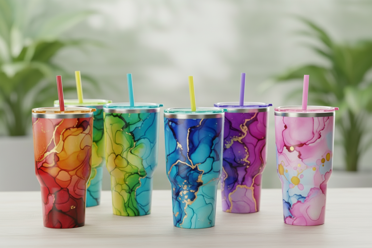 Make the tumblers designed with alcohol ink
